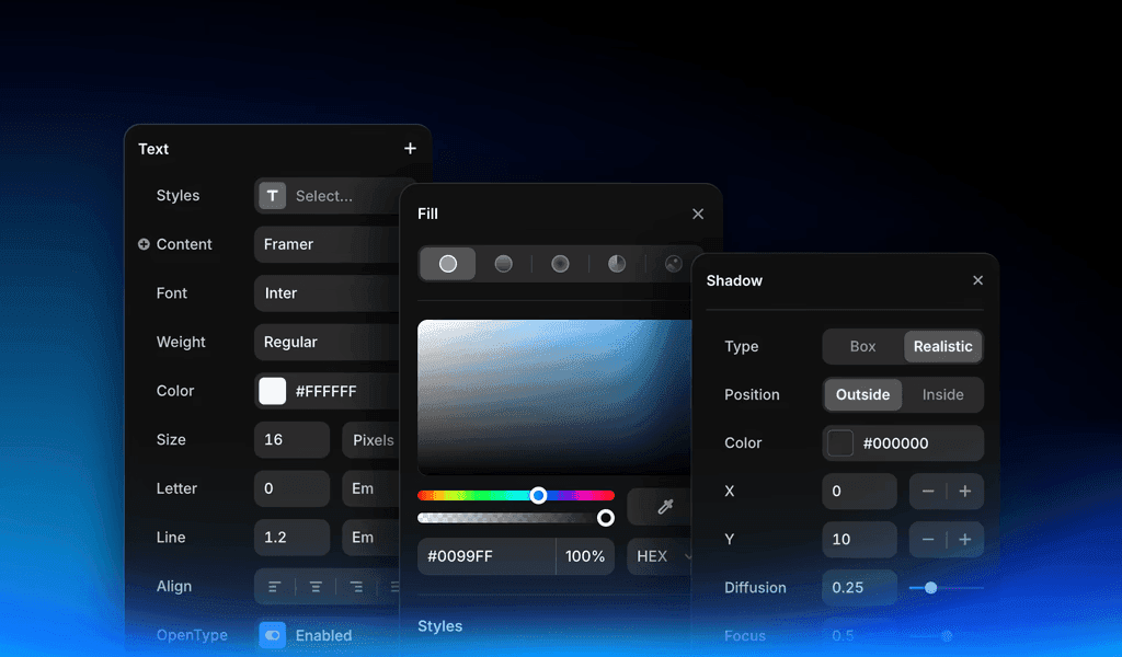 Настройка параметров макета: https://www.framer.com/features/design/