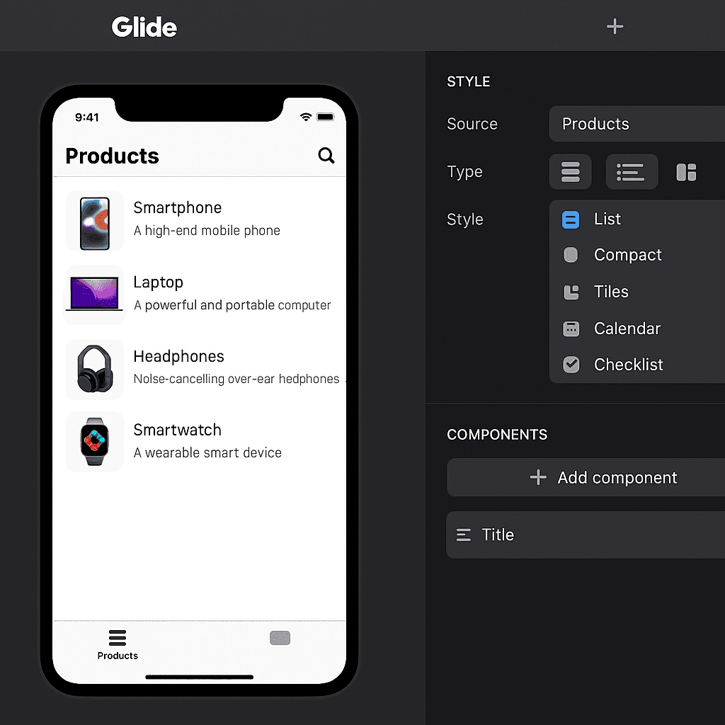Настройка экранов в Glide