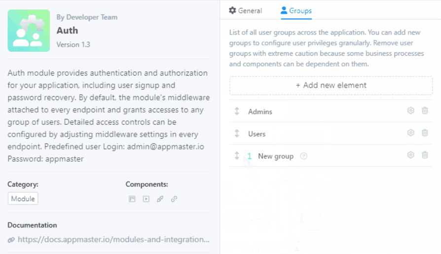 Настройка авторизации с AppMaster