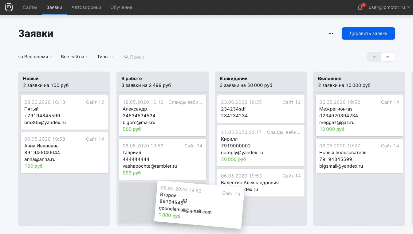 Рис. Встроенная CRM mottor считает прибыль по каждому клиенту.