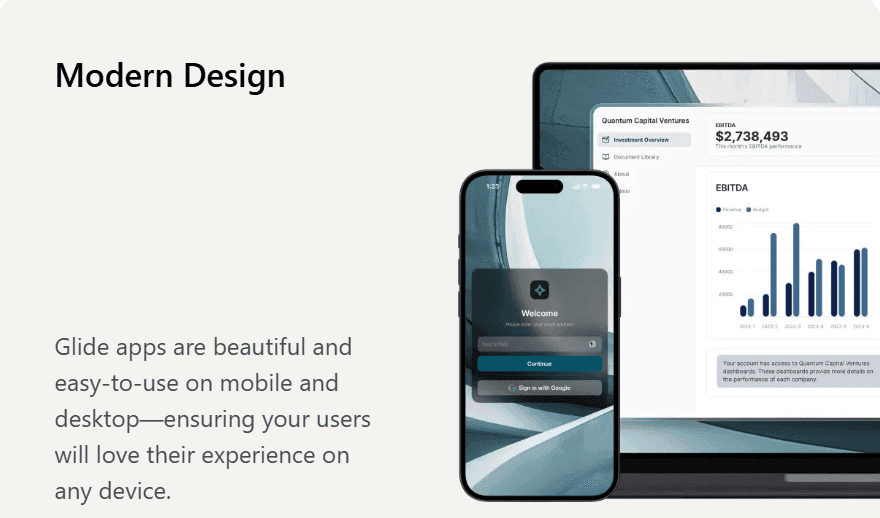 Современный дизайн приложений на платформе Glide с адаптивным интерфейсом для мобильных и десктопных устройств