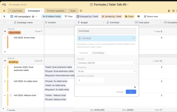 Создание формулы в Airtable