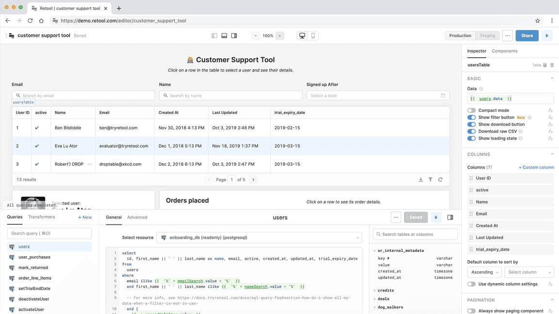 Пример CRM-системы на Retool