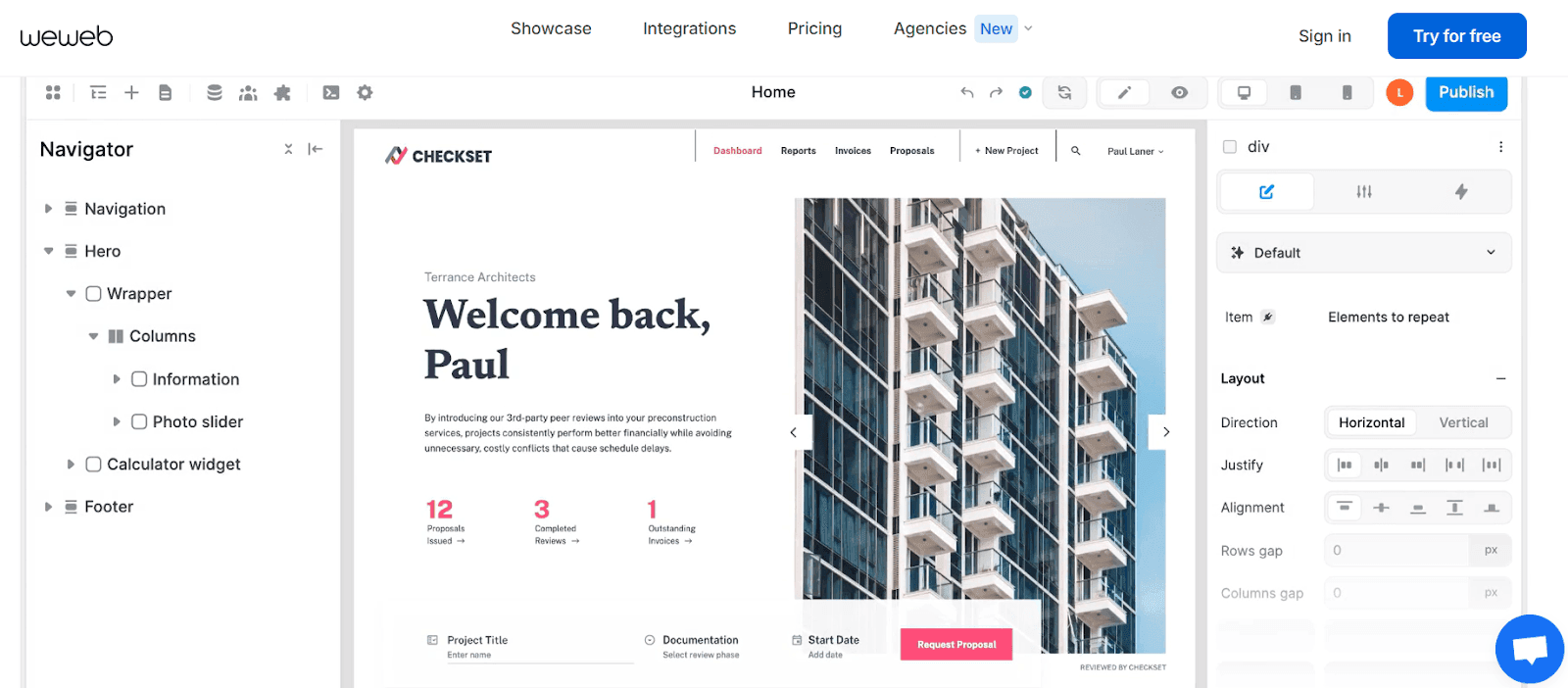 Начало демо WeWeb о возможностях платформы